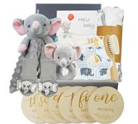 Auoketuo Regalo per neonati - Set regalo per bebé da 15 pezzi Include copertina, body, bavetta, massaggiagengive, spazzola in legno, carte traguardo, calzini e scatola dei ricordi.
