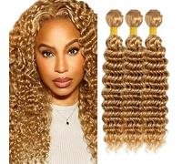 AuokMar 24 24 24 Inch #27 Honey Blonde Water Wave Bundles Human Hair Premium Unprocessed Blonde Water Wave capelli umani Double Weft Brazilian Remy Hair Extensions 3 Bundle Total 150g