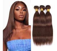 AuokMar 24 24 24 pollici - Extension per capelli umani, dritti brasiliani, capelli vergini brasiliani, castani, capelli umani ricci naturali, confezione da 50 g