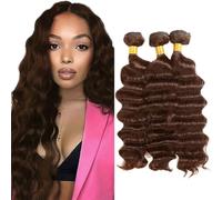 AuokMar 28 28 28 Inch #4 Cioccolato Brown Deep Wave Bundle Umano Capelli Premium Unprocessed Deep Wave Capelli Umani Doppia Weft Brazilian Remy Hair Extension 3 Bundle Totale 150g