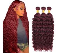 AuokMar 30 30 30 pollici Human Hair Bundle Water Wave Hair Extension Unprocessed Brazilian Virgin Hair Double Weave #99J Burgundy Minimal Tangle&Shedding 2 Bundles Tatal 150g