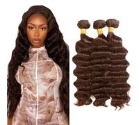 AuokMar 30 30 30Pollice Tessuto Capelli Brasiliani #4 Chocolate Brown Bundle Human Hair Extension Machine Double Weft Weave Deep Wave Human Hair Tessuto Capelli Naturali 50g/Bundle 3 Bundle