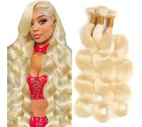 AuokMar 32 32 32 Inch #613 Light Bionda Body Wave Bundle Umano Capelli Premium Unprocessed Body Wave Capelli Umani Doppia Weft Brazilian Remy Hair Extension per donne 3 Bundle Totale 150g