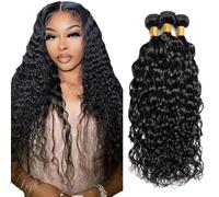 AuokMar 32 32 32 Inch Natural Black Water Wave Bundles Human Hair Premium Unprocessed Water Wave capelli umani Double Weft Brazilian Remy Hair Extensions 3 Bundle Total 150g
