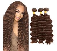 AuokMar 32 32 32Pollice Tessuto Capelli Brasiliani #4 Chocolate Brown Bundle Human Hair Extension Machine Double Weft Weave Deep Wave Human Hair Tessuto Capelli Naturali 50g/Bundle 3 Bundle