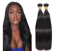 AuokMar 32 32 Inch Natural Black Straight Bundle Umano Capelli Premium Unprocessed Estensioni diritte Capelli Umani Doppio Weft Brazilian Remy Capelli Estensioni per le donne 50g/Bundle