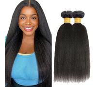 AuokMar 32 32 Pollice Tessuto Capelli Brasiliani Natural Black Bundles Human Hair Extension Machine Double Weft Weave Yaki Straight Human Hair Tessuto Capelli Naturali 50g/Bundle 2 Bundle
