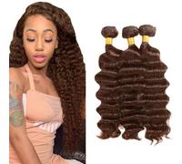 AuokMar 34 34 34 Pollice #4 Cioccolato Brown Deep Wave Bundle Umano Capelli Premium Unprocessed Deep Wave Capelli Umani Doppia Weft Brazilian Remy Hair Extension 3 Bundle Totale 150g
