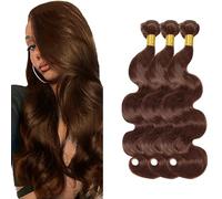 AuokMar 34 34 34Pollice Tessuto Capelli Brasiliani #4 Chocolate Brown Bundle Human Hair Extension Machine Double Weft Weave Body Wave Human Hair Tessuto Capelli Naturali 50g/Bundle 3 Bundle