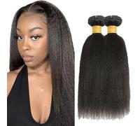AuokMar 34 34 Pollice Tessuto Capelli Brasiliani Natural Black Bundles Human Hair Extension Machine Double Weft Weave Yaki Straight Human Hair Tessuto Capelli Naturali 50g/Bundle 2 Bundle