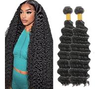 AuokMar 34 34 Pollici Natural Black Deep Wave Bundles Human Hair Premium Unprocessed Deep Wave capelli umani Extensions Double Weft Brazilian Remy Hair Extensions For Women 50g/Bundle