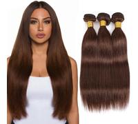 AuokMar 34 pollici - Extension per capelli umani, dritti brasiliani, vergini, capelli castani, capelli umani ricci naturali, 50 g