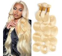 AuokMar #613 Light Blonde Body Wave Bundles Human Hair Premium Unprocessed Body Wave capelli umani Double Weft Brazilian Remy Hair Extensions 3 Bundle Total 150g 14 14 14 Pollici