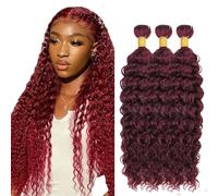AuokMar #99j Burgundy Water Wave Bundles Human Hair Premium Unprocessed Water Wave capelli umani Double Weft Brazilian Remy Hair Extensions 3 Bundle Total 150g 12 12 12 Inch