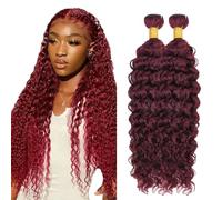 AuokMar #99j Burgundy Water Wave Bundles Human Hair Premium Unprocessed Water Wave capelli umani Extensions Double Weft Brazilian Remy Hair Extensions For Women 50g/Bundle 18 18 Pollici