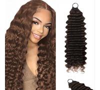 AuokMar Feather Crochet Hair Extension Bundles #4 Chocolate Brown Deep Wave Reusable Miracle Hair Bundles 50 G/Pc 20 Strands Pre-Separated Crochet Hair For Woman 24 Inch