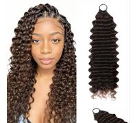 AuokMar Feather Crochet Hair Extension Bundles #4 Chocolate Brown Deep Wave Reusable Miracle Hair Bundles 50 G/Pc 20 Strands Pre-Separated Crochet Hair For Woman 20 Inch