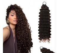 AuokMar Feather Crochet Hair Extension Bundles #4 Chocolate Brown Deep Wave Reusable Miracle Hair Bundles 50 G/Pc 20 Strands Pre-Separated Crochet Hair For Woman 22 Inch