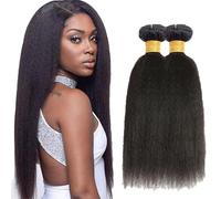 AuokMar Natural Black Yaki dritto Bundle umano capelli umani Premium Unprocessed Yaki dritto estensioni dei capelli umani doppio weft brazilian Remy capelli estensioni per donne 50g/bundle 20 20 Inch