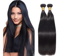 AuokMar Naturale Nero dritto Bundle umano Capelli Premium Unprocessed Estensioni diritte dei capelli umani Doppio Weft Brazilian Remy Hair Extension per le donne 50g/Bundle 18 18 Pollice