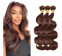 AuokMar Tessuto Capelli Brasiliani #4 Chocolate Brown Bundle Human Hair Extension Machine Double Weft Weave Body Wave Human Hair Tessuto Capelli Naturali 50g/Bundle 3 Bundle 16 16 16Pollice
