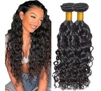 AuokMar Tessuto Capelli Brasiliani Natural Black Bundles Human Hair Extension Machine Double Weft Weave Water Wave Human Hair Tessuto Capelli Naturali 50g/Bundle 2 Bundles 26 26 Pollice