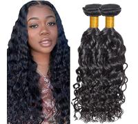 AuokMar Tessuto Capelli Brasiliani Natural Black Bundles Human Hair Extension Machine Double Weft Weave Water Wave Human Hair Tessuto Capelli Naturali 50g/Bundle 2 Bundles 30 30 Pollice