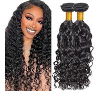 AuokMar Tessuto Capelli Brasiliani Natural Black Bundles Human Hair Extension Machine Double Weft Weave Water Wave Human Hair Tessuto Capelli Naturali 50g/Bundle 2 Bundles 34 34 Pollice