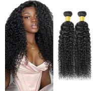 AuokMar Tessuto Capelli Brasiliani Natural Black Bundles Human Hair Extension Machine Double Weft Weave Kinky Curly Human Hair Tessuto Capelli Naturali 50g/Bundle 2 Bundles 32 32 Pollice