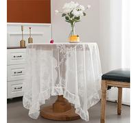 auons Tovaglia rettangolare in pizzo bianco con balza, Chic Overlay Ruffles Copritavolo, French Rustic Vintage elegante Tovaglia per la Festa di Nozze Banchetti Reception, 140x100cm