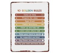 AUOQKQUT 10 Class Behavior Rules Tin Sign 8x12 Inch | Ready on time prepared materials clean up share try best attitude