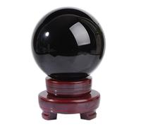 AUOQKQUT Obsidian Crystal Ball with Stand, Quartz Gemstone Sphere for Feng Shui Divination Home Decoration Gift,7cm/2.75in