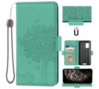Auotu Custodia Case PU Pelle Flip Magnetica Custodiar Portafoglio Cover Per Blackview BV4800 / Blackview BV4800 Pro / BV4800 SE Smartphone (Verde with albero pattern)