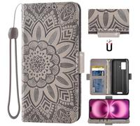 Auotu Custodia Case PU Pelle Flip Magnetica Custodiar Portafoglio Cover Per Blackview BV4800 / Blackview BV4800 Pro / BV4800 SE Smartphone (Grigio with Fiore Pattern)