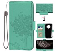 Auotu Custodia with protezione della lente Case PU Pelle Flip Magnetica Custodiar Portafoglio Cover Per Doogee S118 / DOOGEE S Cyber/S Cyber Pro Smartphone (Verde with albero pattern)