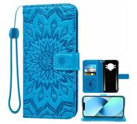 Auotu Custodia with protezione della lente Case PU Pelle Flip Magnetica Custodiar Portafoglio Cover Per Doogee S118 / DOOGEE S Cyber/S Cyber Pro Smartphone (Blu with Fiore Pattern)
