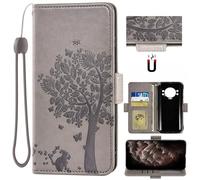 Auotu Custodia with protezione della lente Case PU Pelle Flip Magnetica Custodiar Portafoglio Cover Per Doogee S118 / DOOGEE S Cyber/S Cyber Pro Smartphone (Grigio with albero pattern)
