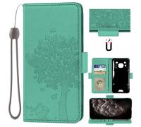 Auotu Custodia with protezione della lente Case PU Pelle Flip Magnetica Custodiar Portafoglio Cover Per Blackview BV6200 / BV6200 Pro/Blackview BV6200 Plus Smartphone (Verde with albero pattern)