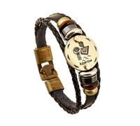 AUOU 1 braccialetto in pelle punk con 12 segni zodiacali e perline di legno e ematite nera, Pietra