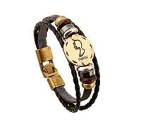 AUOU 1 braccialetto in pelle punk con 12 segni zodiacali e perline di legno e ematite nera, Pietra