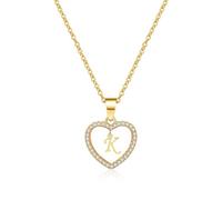 AUOU 1 collana da donna con ciondolo a forma di cuore cubico con lettera d'amore, dalla A alla Z, idea, Pietra