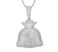 AUOU 1 Pc Grande USD Money Bag Ciondolo Zircone Uomo Collana, Pietra
