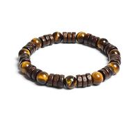 AUOU 1pc 8mm Cilindro Perline Di Legno E Pietra Rotonda Naturale Bracciali Uomini, Pietra