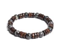 AUOU 1pc 8mm Cilindro Perline Di Legno E Pietra Rotonda Naturale Bracciali Uomini, Pietra