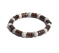 AUOU 1pc 8mm Cilindro Perline Di Legno E Pietra Rotonda Naturale Bracciali Uomini, Pietra