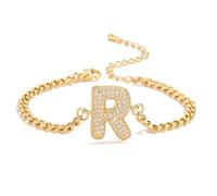 AUOU 1pc Colore Dorato 26 Iniziazioni Delle Lettere Braccialetto Per Le Donne Con Zircone Regalo Di Compleanno, Pietra