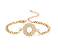 AUOU 1pc Colore Dorato 26 Iniziazioni Delle Lettere Braccialetto Per Le Donne Con Zircone Regalo Di Compleanno, Pietra