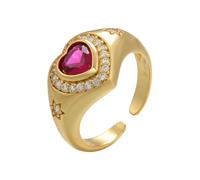 AUOU 1pc Colore Oro Rosa Rosso Zircone Cuore Anello Per Le Donne Apertura Anello Delle Donne, Pietra