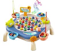 Auped Gioco di pesca magnetico, comprende 42 pesci, 10 canne da pesca, 4 secchi, 7 scene 3D, Regalo educativo musicale Montessori, adatto ai bambini di 3 anni (Blu)