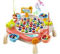 Auped Gioco di Pesca Magnetico, comprende 42 Pesci, 10 canne da Pesca, 4 secchi, 7 Scene 3D, Regalo educativo Musicale Montessori, Adatto ai Bambini di 3 Anni (Rosso)